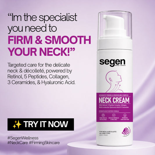 Segen Advanced Firming & Remodeling Neck Cream with Retinol, 5 Peptides, Collagen & Hyaluronic Acid | 50g