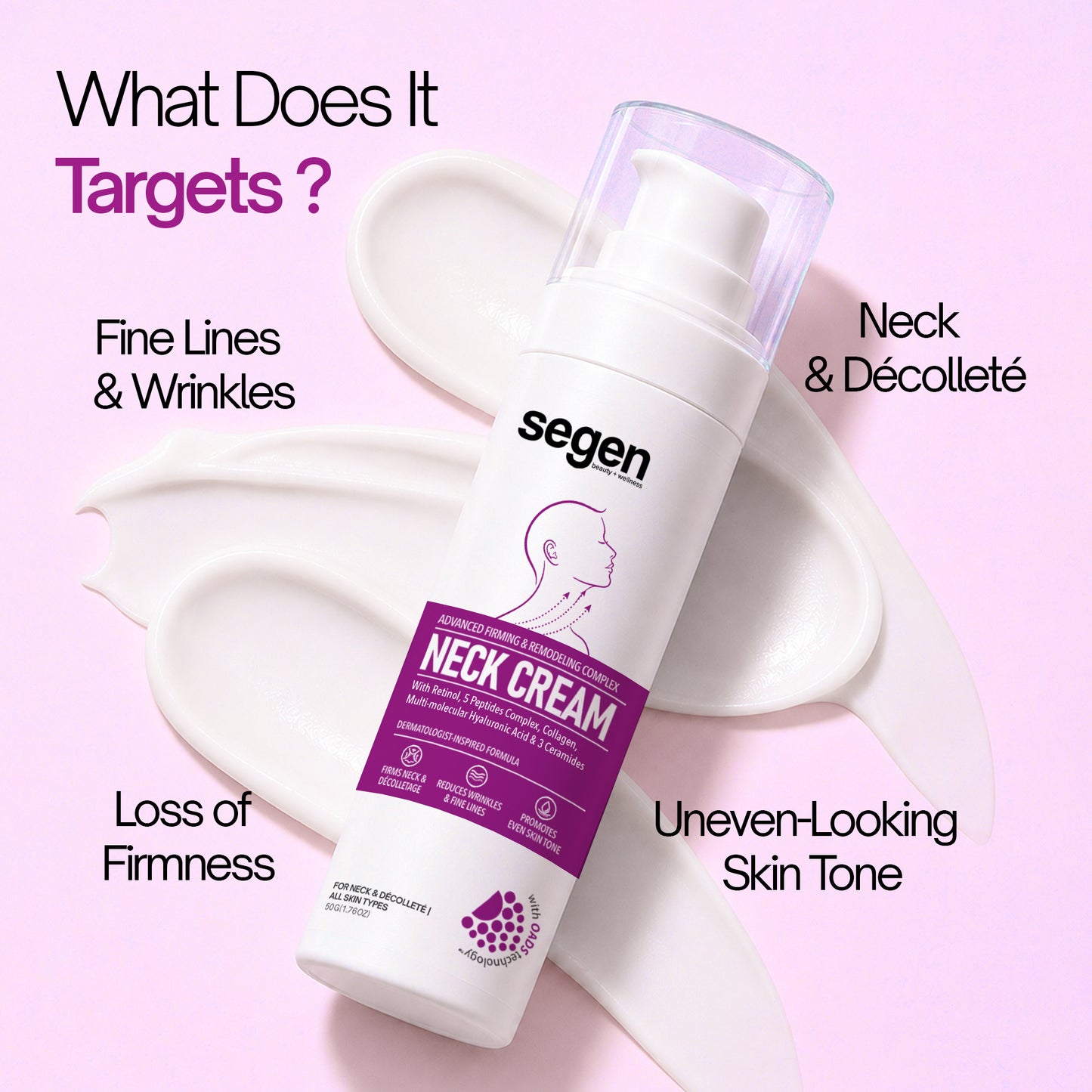 Segen Advanced Firming & Remodeling Neck Cream with Retinol, 5 Peptides, Collagen & Hyaluronic Acid | 50g