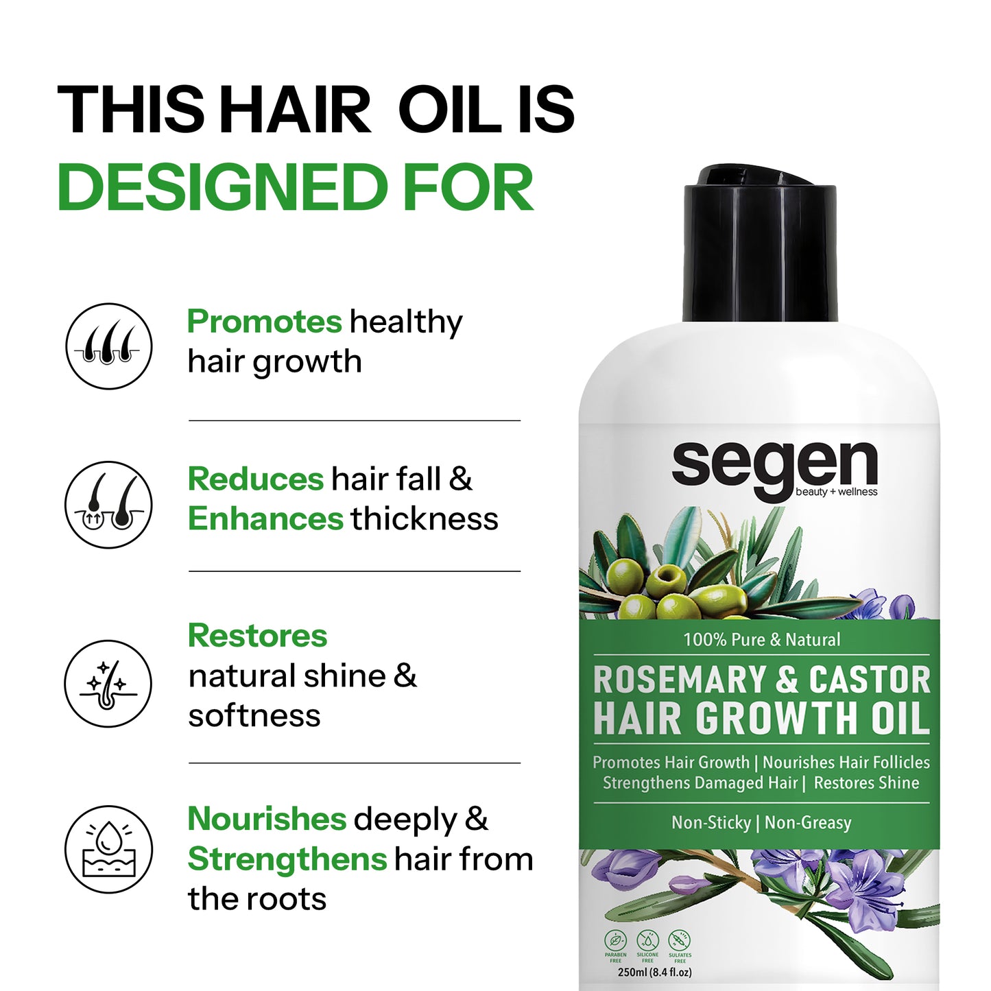 Segen Rosemary, Castor & Mint Hair Growth Oil – 250ml