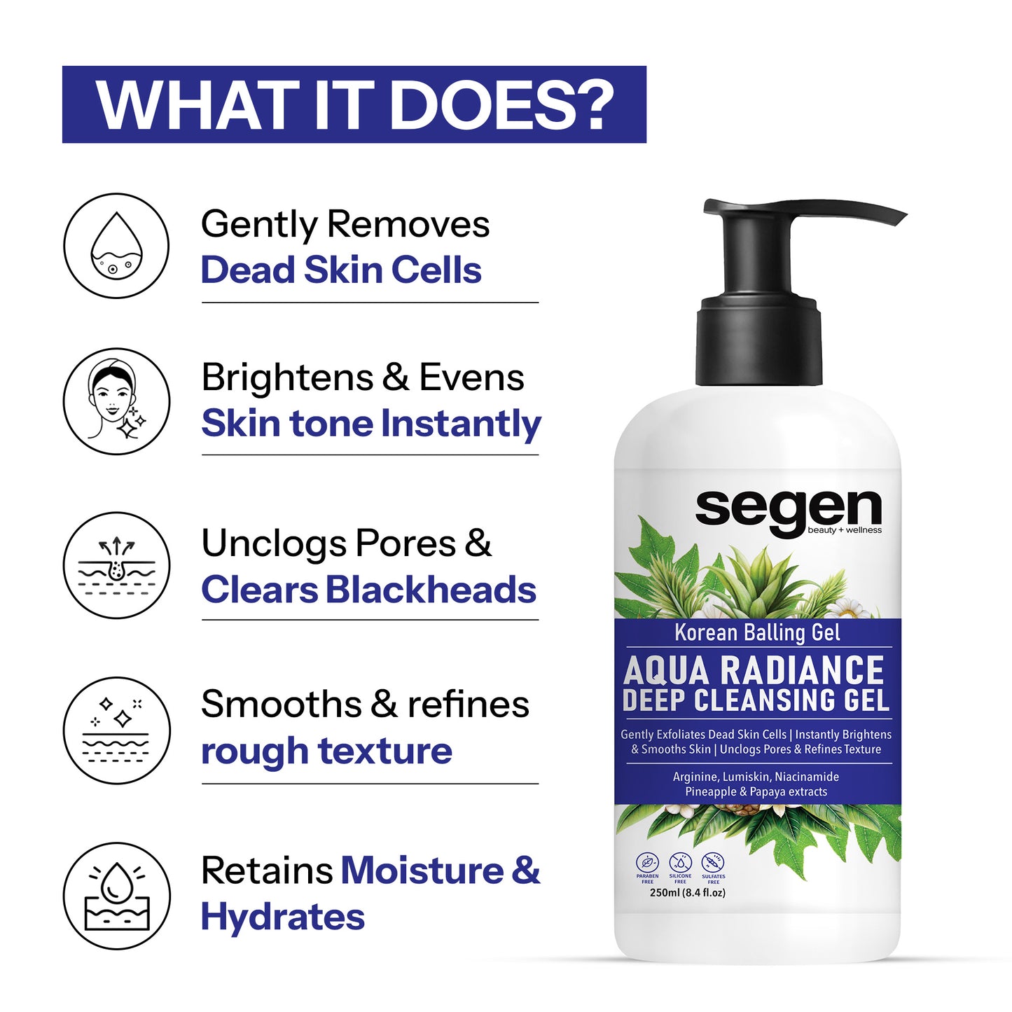 Segen Aqua Radiance Deep Cleansing Gel – Korean Balling Gel for Dead Skin & Tan Removal – 250ml