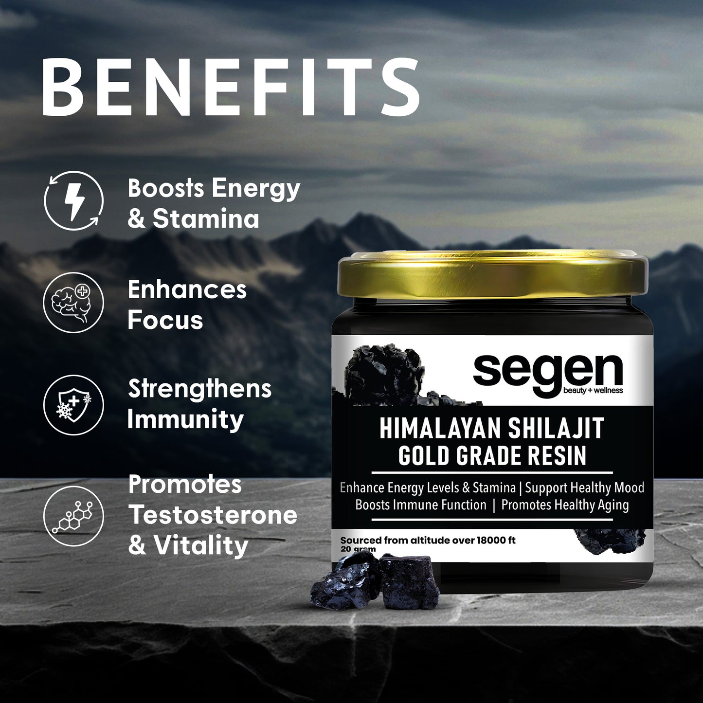 Segen Wellness Himalayan Shilajit Resin – 20g | Natural Energy & Stamina Booster with Pure Fulvic Acid