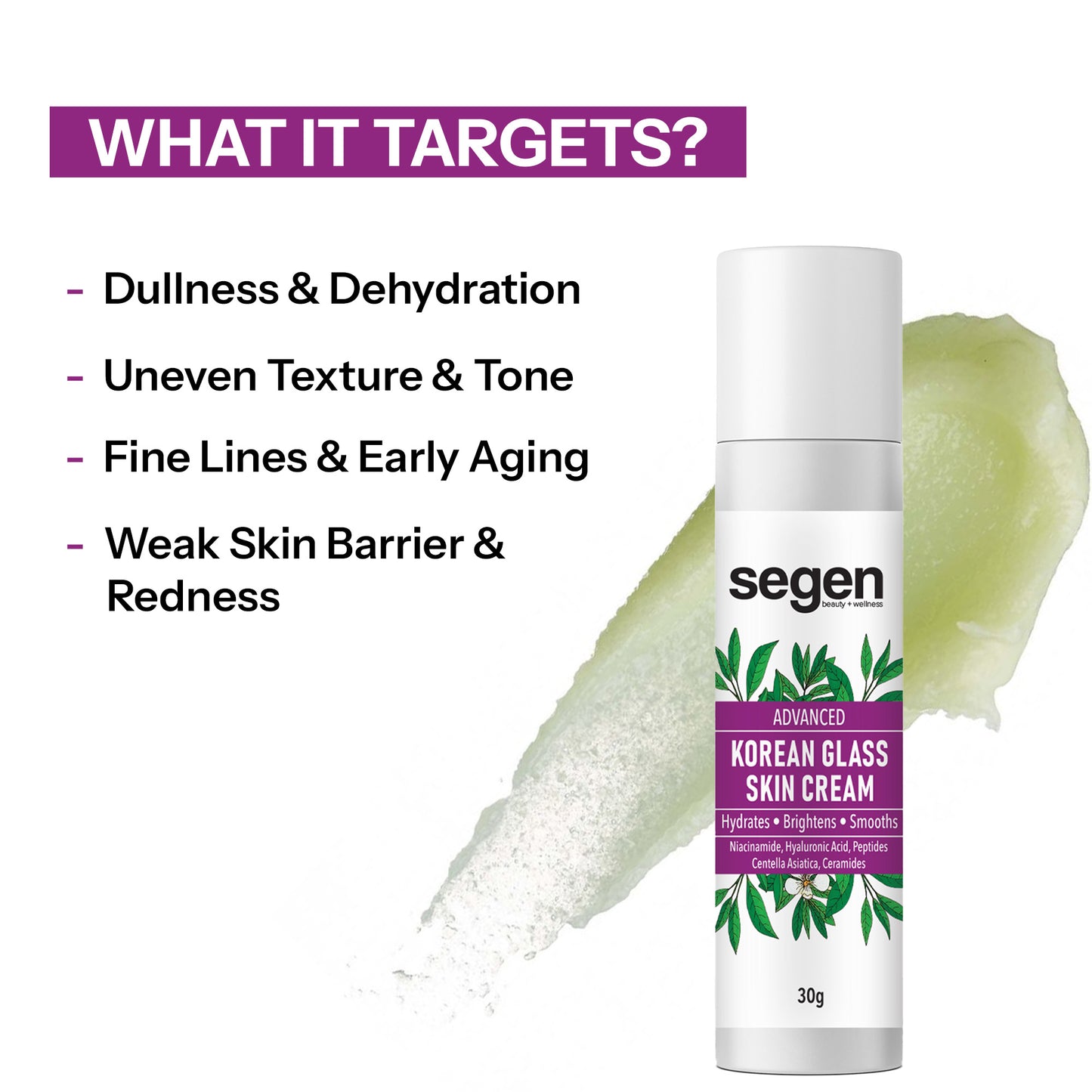 Segen Korean Glass Skin Cream – 30g | With Niacinamide & Peptides for Instant Brightening, Oil Control & Deep Hydration