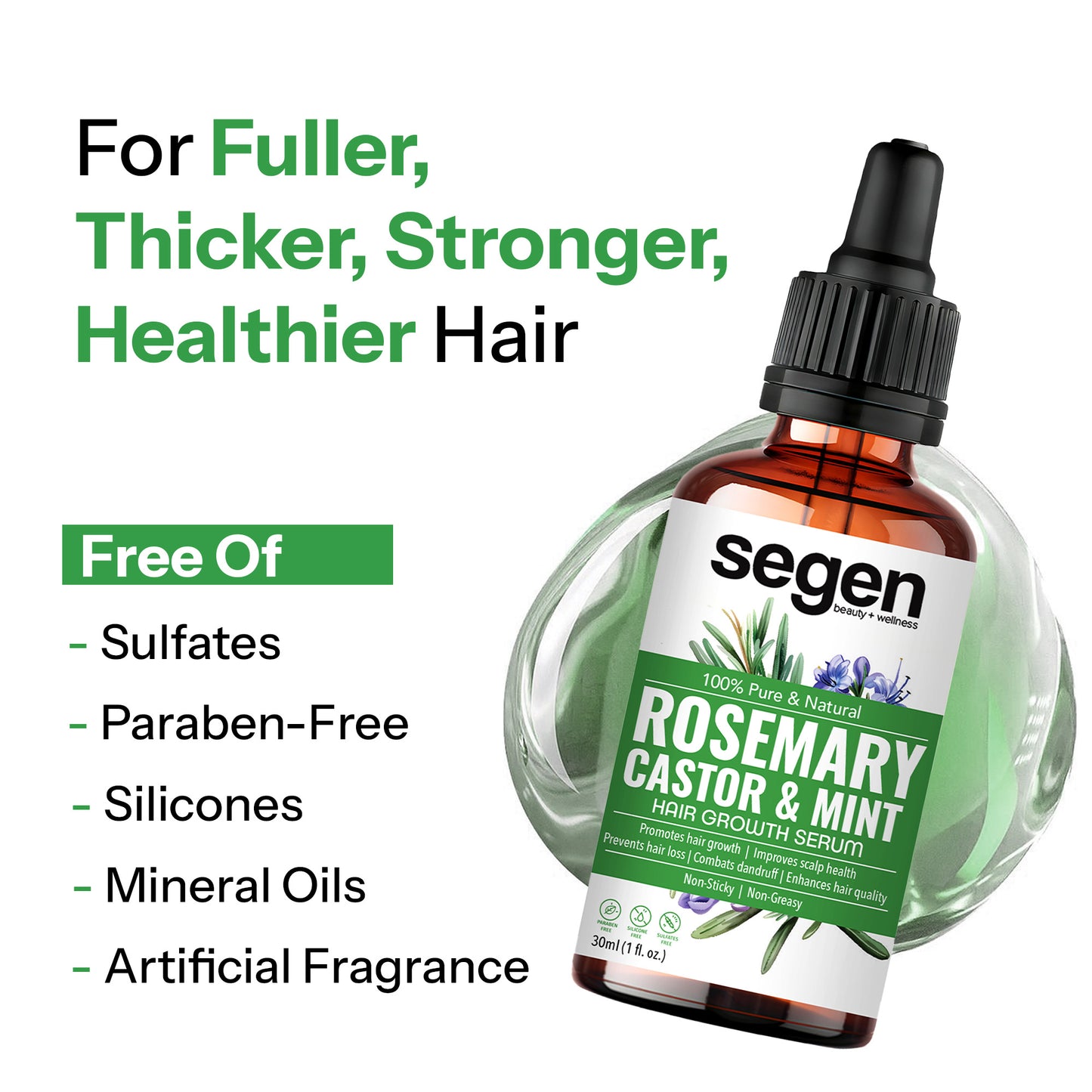 Segen Rosemary, Castor & Mint Hair Serum with Redensyl, Procapil & Hair Vitamins – 30ml