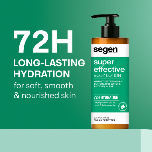Segen Super Effective Body Lotion – 72H Deep Hydration with Ceramides, Butters, Rice Water & Phytosqualane | For All Skin Types