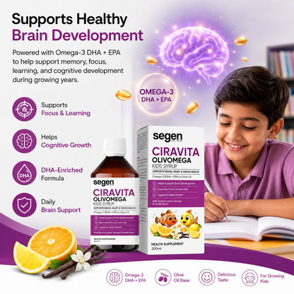 Segen CIRAVITA OLIVOMEGA Kids Syrup 200ml | Omega-3 DHA + EPA for Brain, Heart & Vision Health