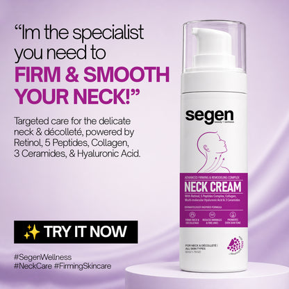 Segen Advanced Firming & Remodeling Neck Cream with Retinol, 5 Peptides, Collagen & Hyaluronic Acid | 50g