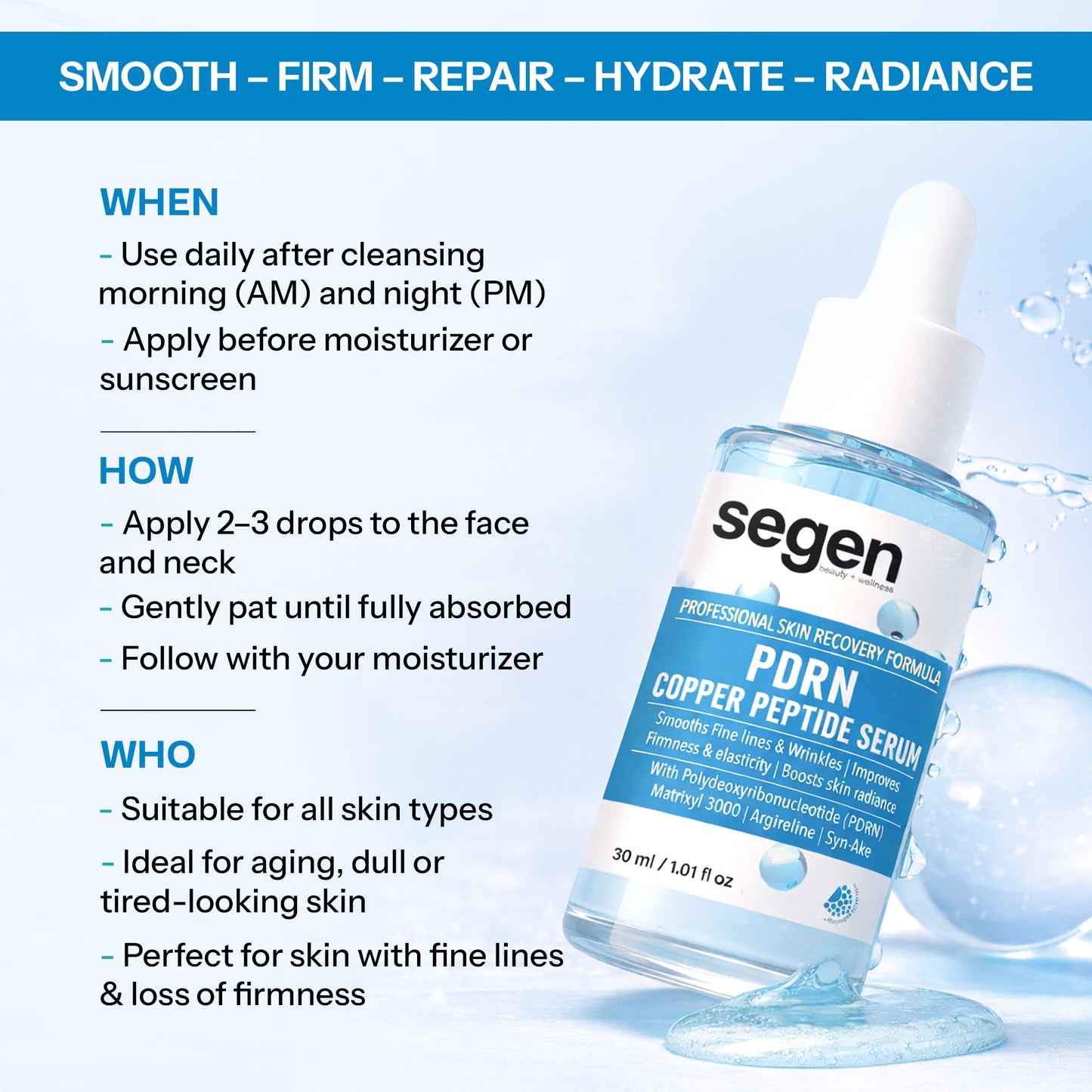 Segen PDRN Copper Peptide Face Serum | Firming & Repair
