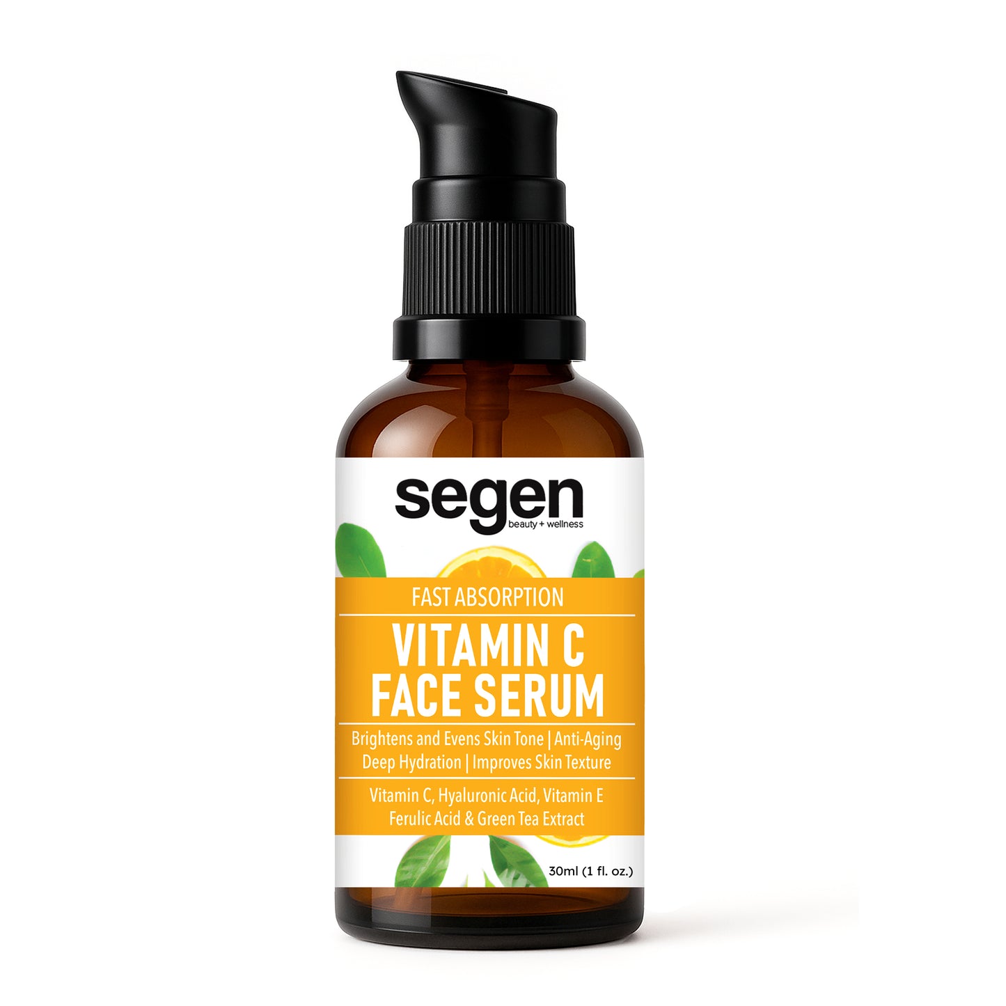 Segen Wellness Vitamin C Serum for Brightening Skin & Anti-Aging–With Glutathione, Ferulic Acid, Vitamin E & Green Tea (30ml)