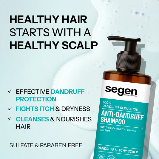 Segen Anti-Dandruff Shampoo with Salicylic Acid 1%, Biotin & Tea Tree | 100% Dandruff Reduction