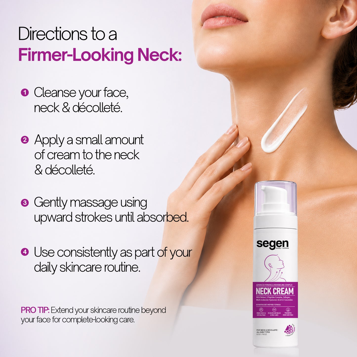 Segen Advanced Firming & Remodeling Neck Cream with Retinol, 5 Peptides, Collagen & Hyaluronic Acid | 50g