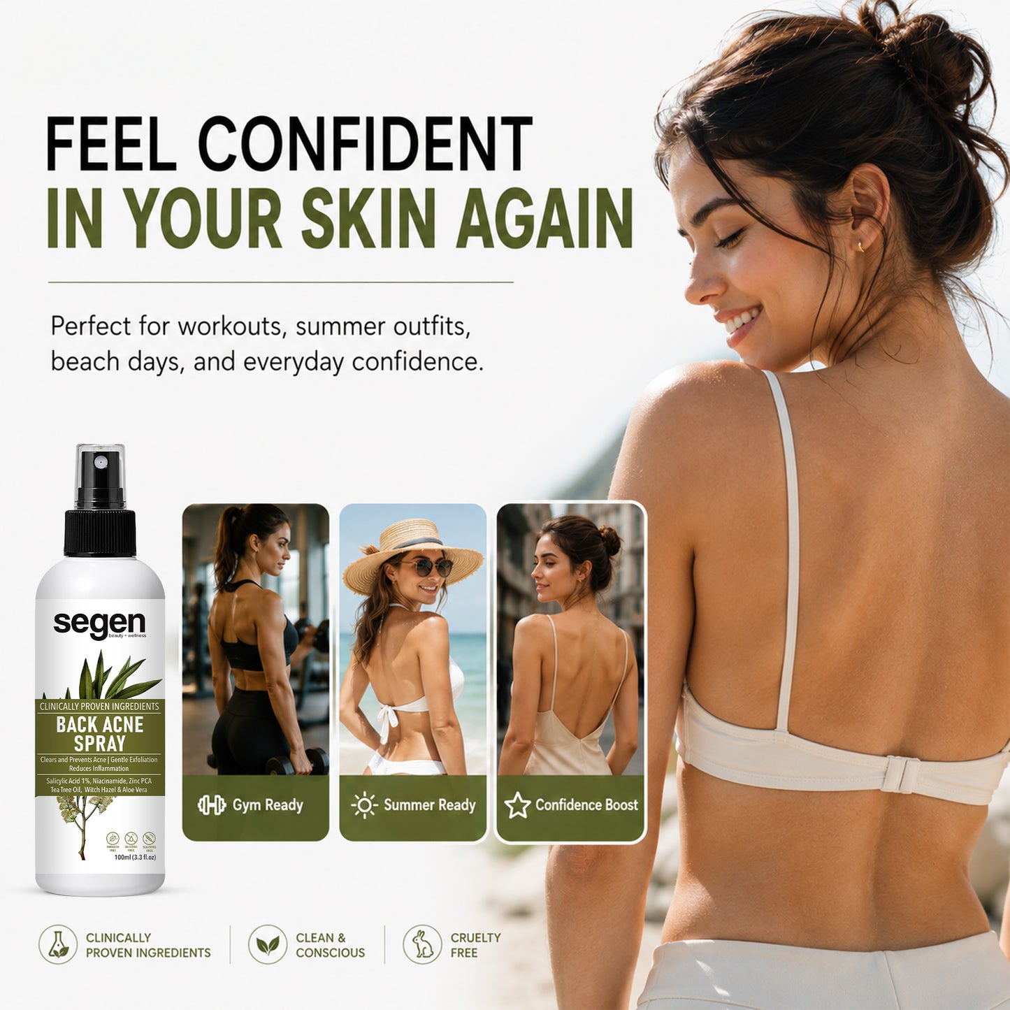 Segen Back Acne Spray 50ml | Salicylic Acid, Niacinamide & Zinc PCA for Clear Skin
