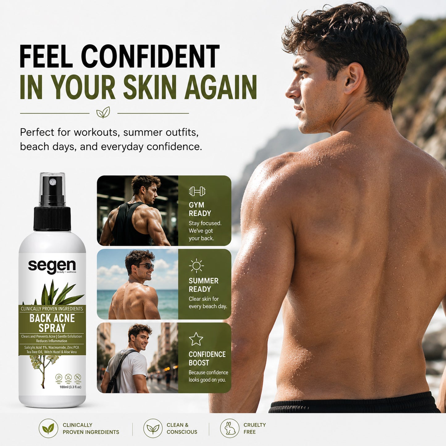Segen Back Acne Spray 50ml | Salicylic Acid, Niacinamide & Zinc PCA for Clear Skin