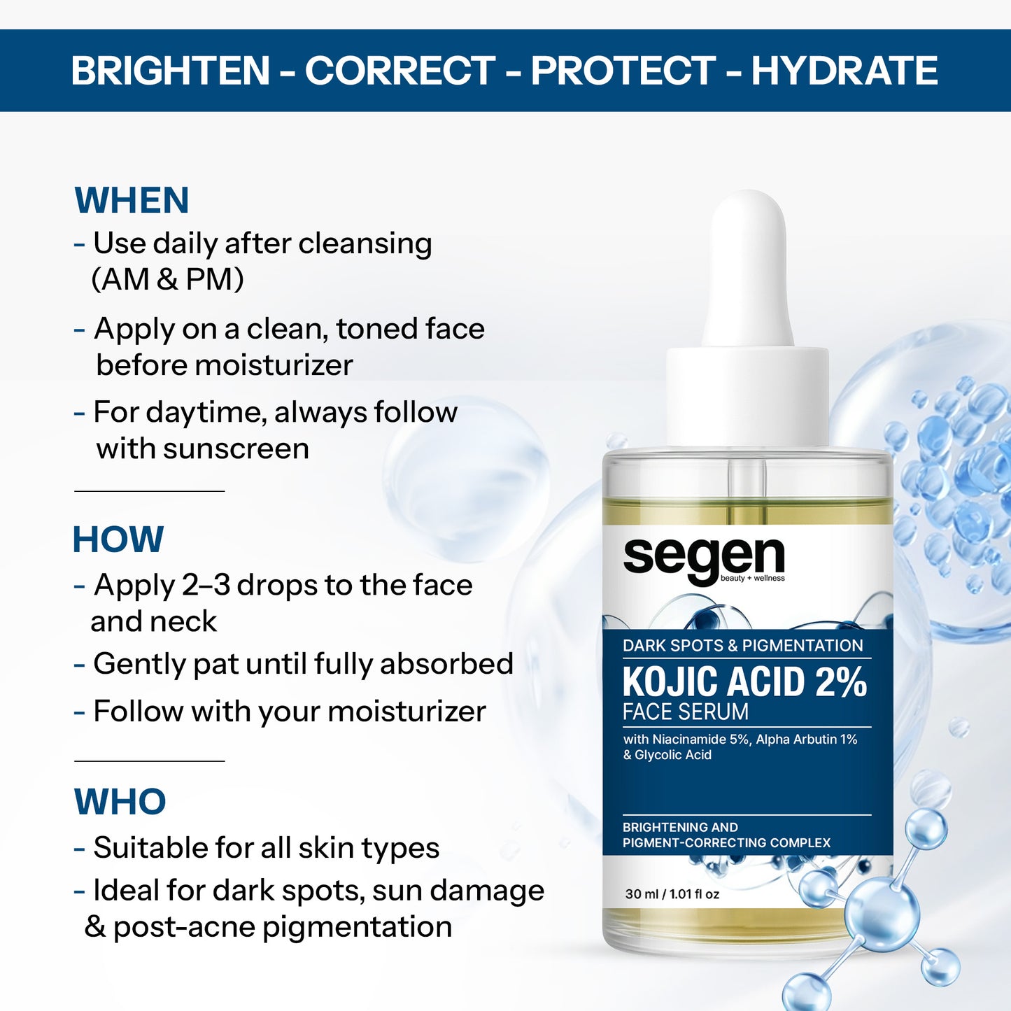Segen Kojic Acid 2% Dark Spot Correcting Face Serum-30ml