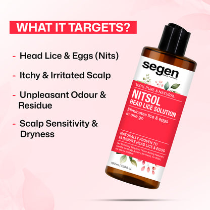 Segen NITSOL 100% Natural Head Lice Solution | Kills Lice & Eggs in One Go | Gentle on Scalp & Hair - 100ml
