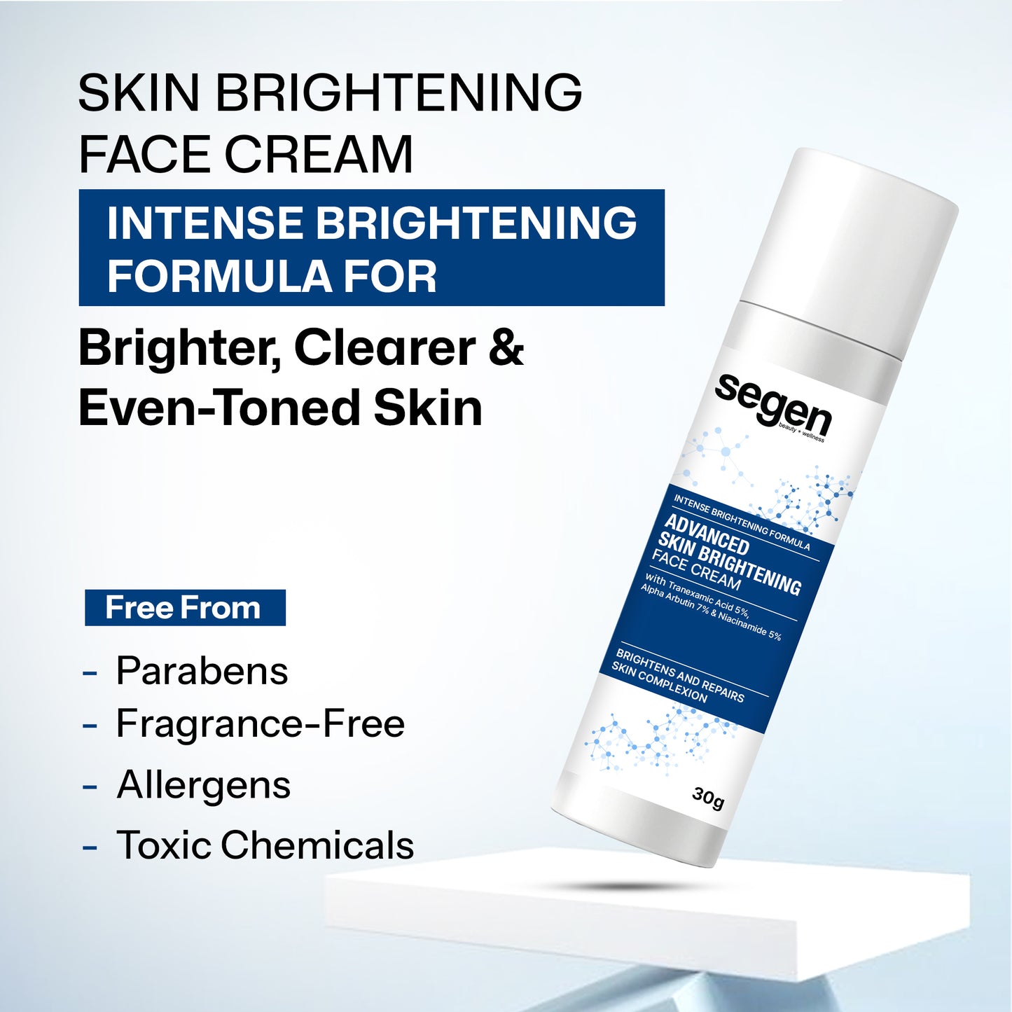 Segen Advanced Skin Brightening Face Cream with Tranexamic Acid 5%, Alpha Arbutin 7% & Niacinamide 5% | Brightens, Repairs & Evens Skin Tone | 30g