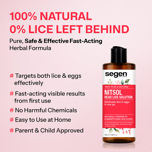 Segen NITSOL 100% Natural Head Lice Solution | Kills Lice & Eggs in One Go | Gentle on Scalp & Hair - 100ml