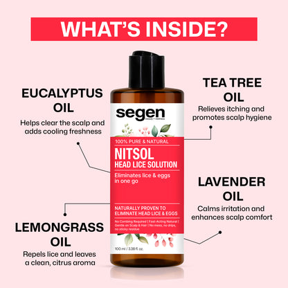 Segen NITSOL 100% Natural Head Lice Solution | Kills Lice & Eggs in One Go | Gentle on Scalp & Hair - 100ml