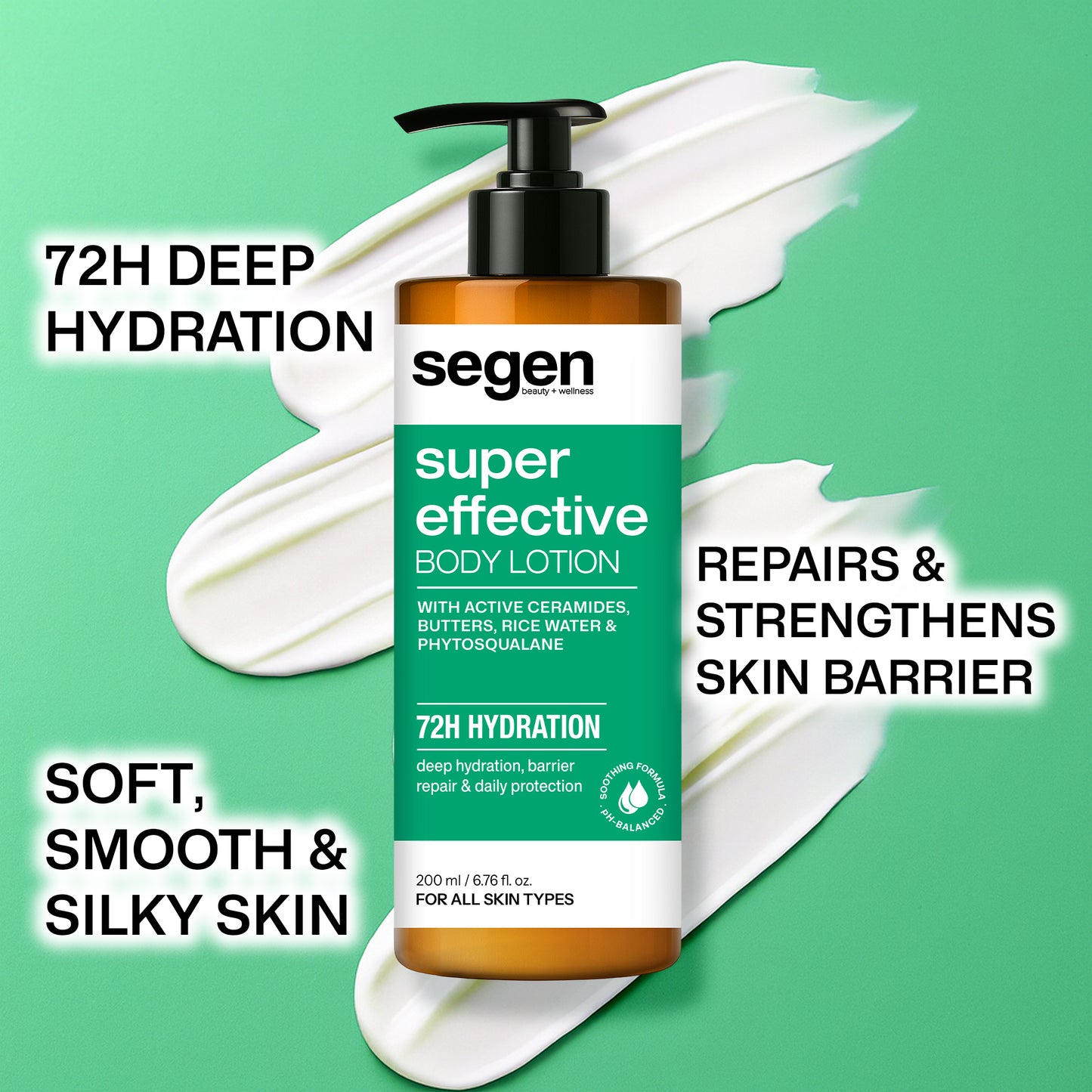 Segen Super Effective Body Lotion – 72H Deep Hydration with Ceramides, Butters, Rice Water & Phytosqualane | For All Skin Types
