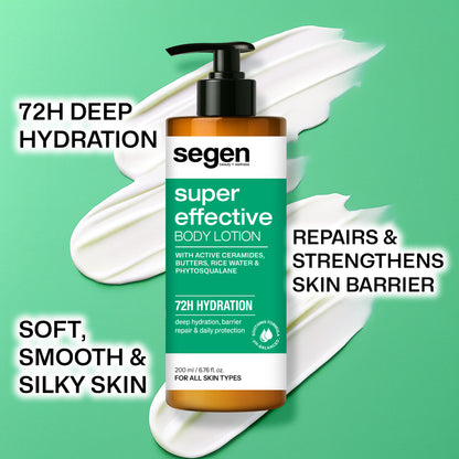 Segen Super Effective Body Lotion – 72H Deep Hydration with Ceramides, Butters, Rice Water & Phytosqualane | For All Skin Types