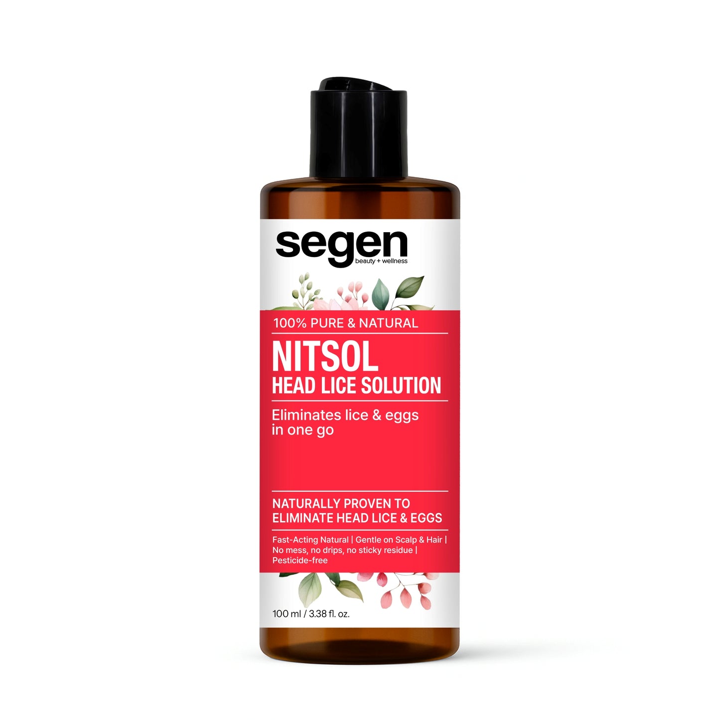 Segen NITSOL 100% Natural Head Lice Solution | Kills Lice & Eggs in One Go | Gentle on Scalp & Hair - 100ml