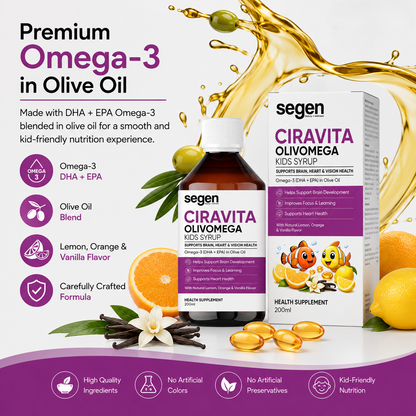 Segen CIRAVITA OLIVOMEGA Kids Syrup 200ml | Omega-3 DHA + EPA for Brain, Heart & Vision Health