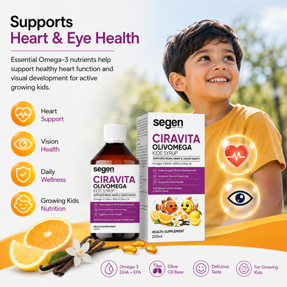 Segen CIRAVITA OLIVOMEGA Kids Syrup 200ml | Omega-3 DHA + EPA for Brain, Heart & Vision Health